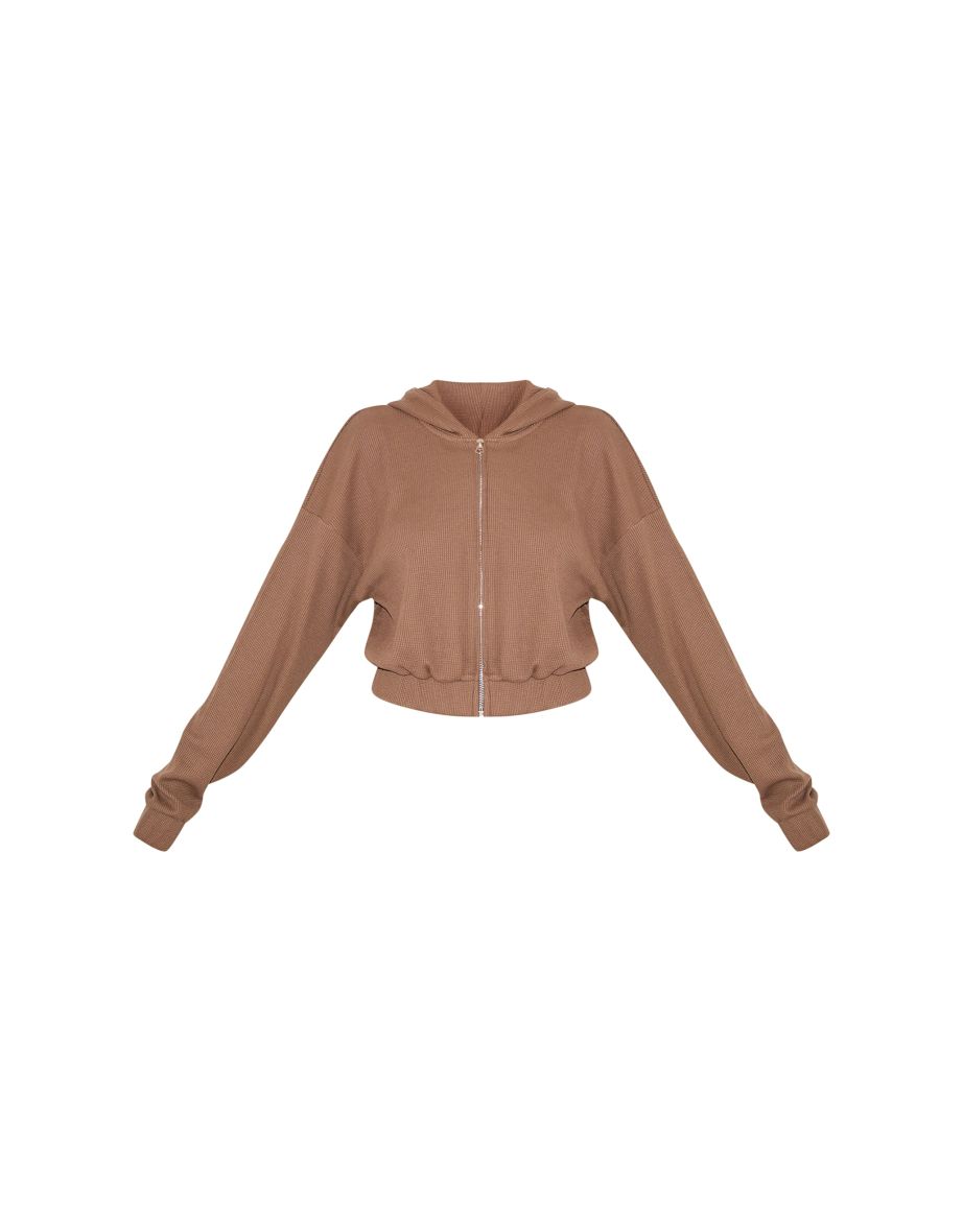 Waffle Zip Up Cropped Hoodie - 4