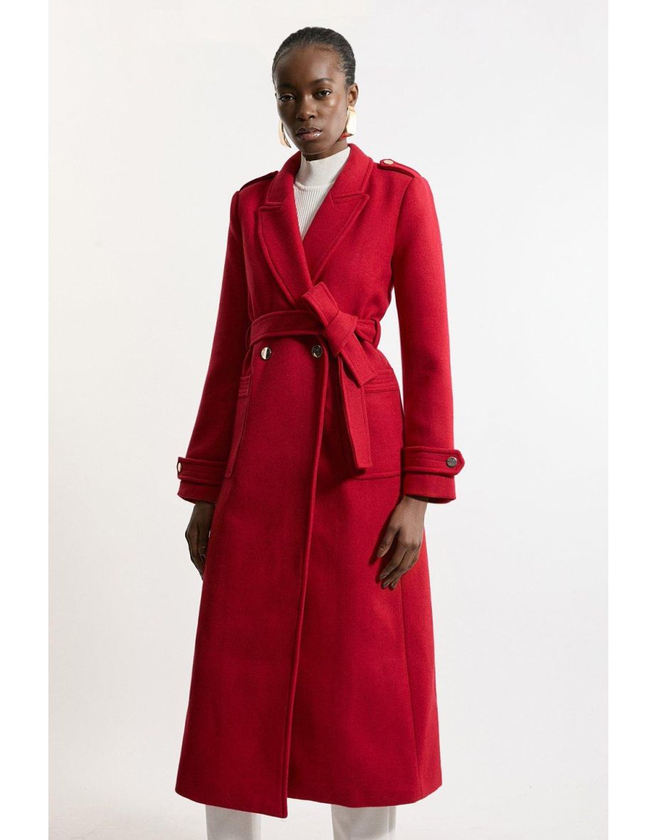 Tailored Wool Blend Belted  Wrap Coat