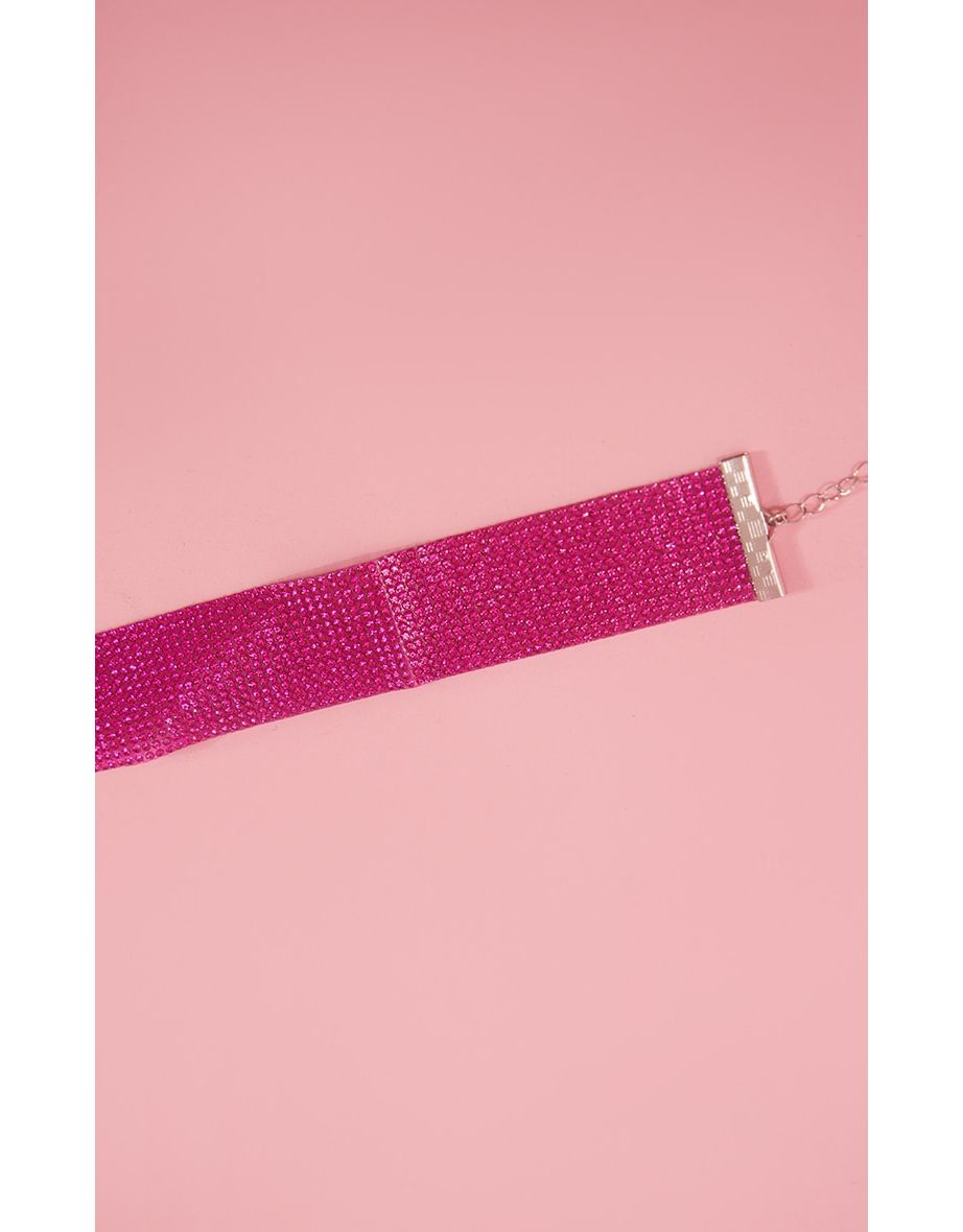 Bright Pink Thick Diamante Choker - 3