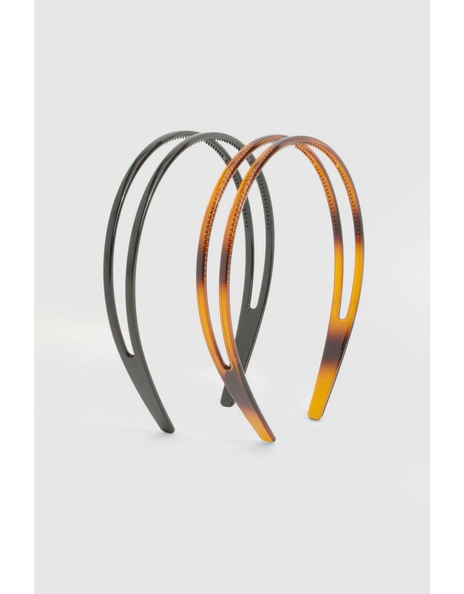 2 Pack Double Row Tortoise Shell & Plain Headband - multi
