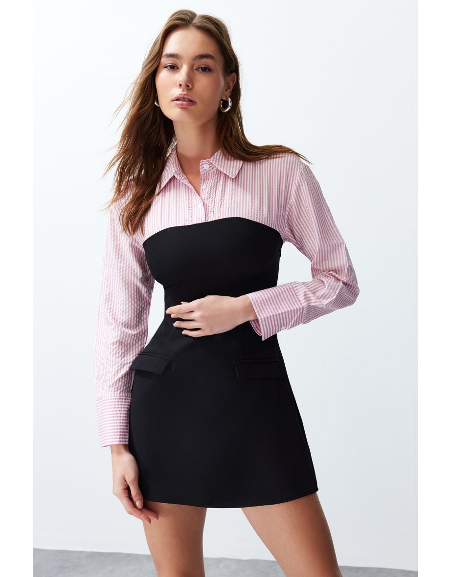 Trendyol Pink Stripped Bodycon Mini Shirt Dress