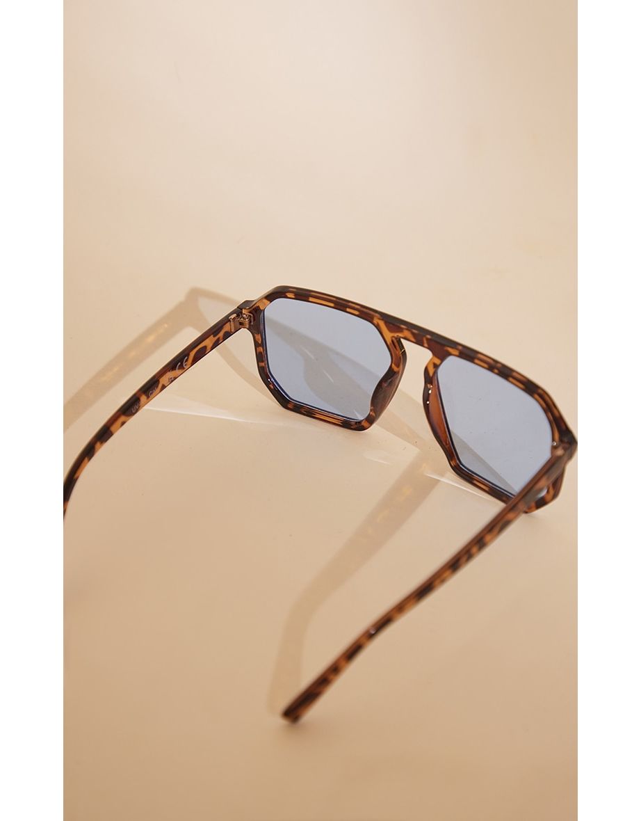 Tortoiseshell Blue Lens Cut Out Aviator Sunglasses - 2