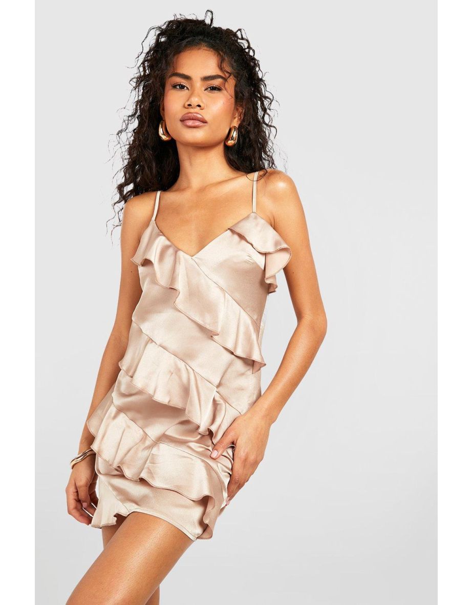 Ruffle Strappy Mini Dress - stone