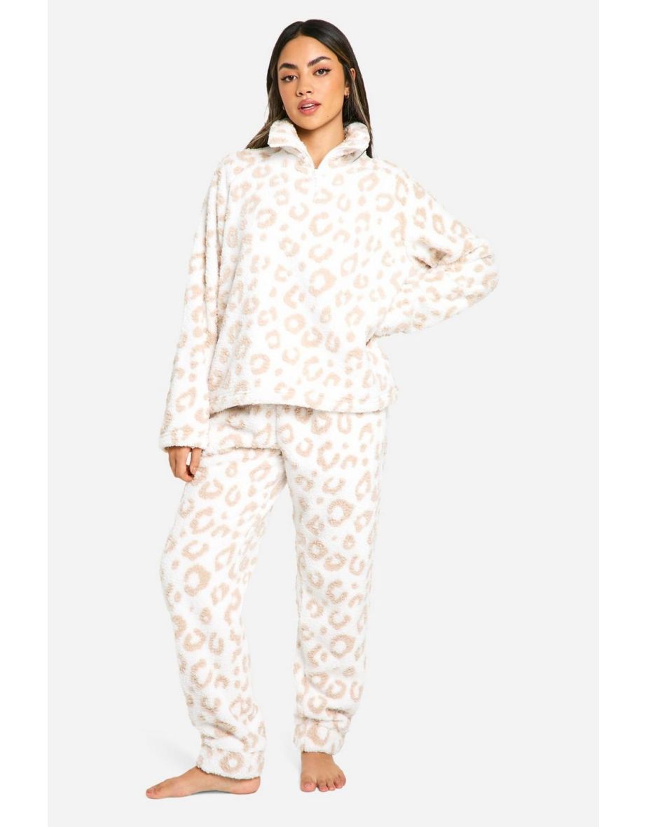 Half Zip Fleece Sweater And Jogger Lounge Set - cream