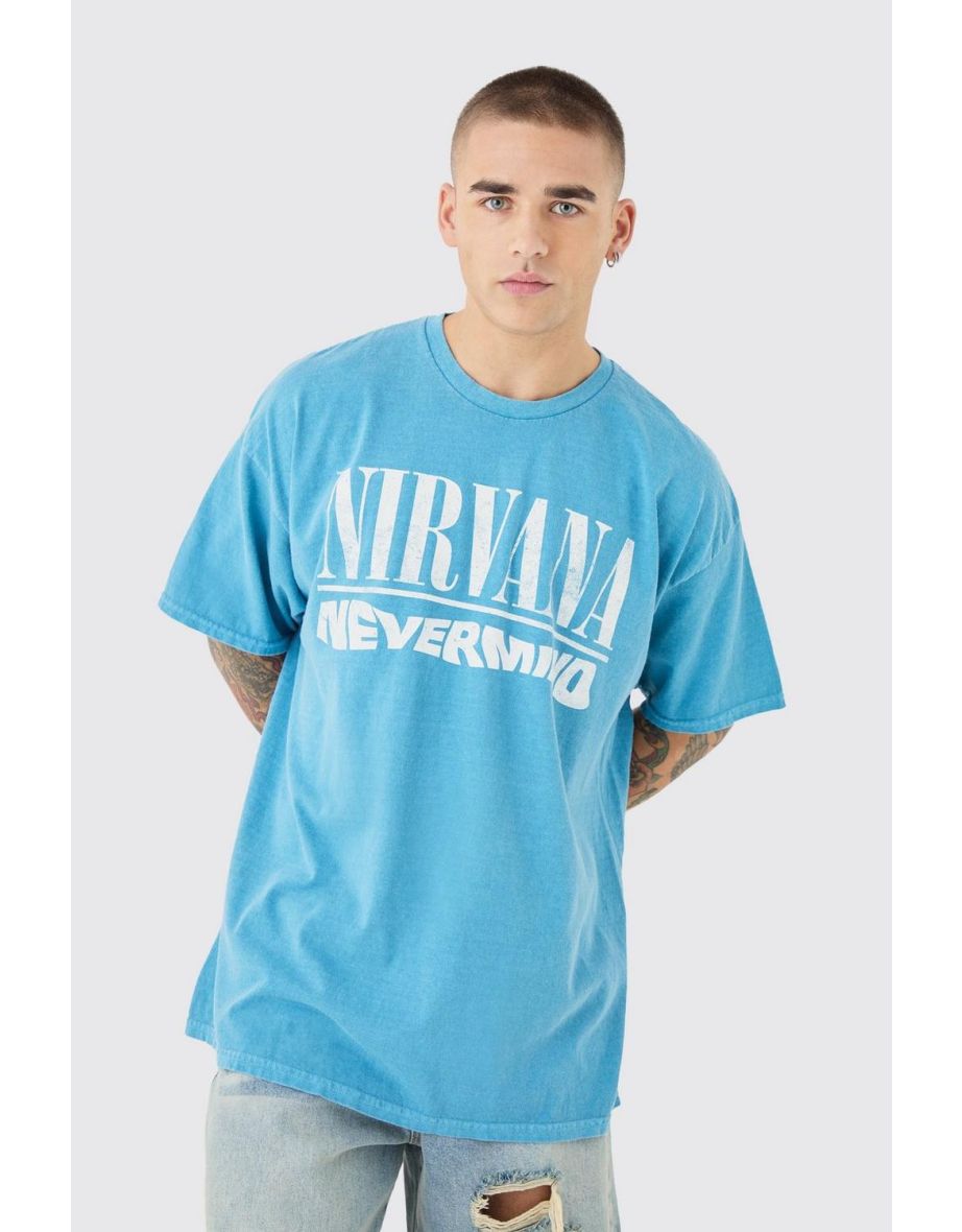 Oversized Nirvana Band Wash License T-shirt - blue
