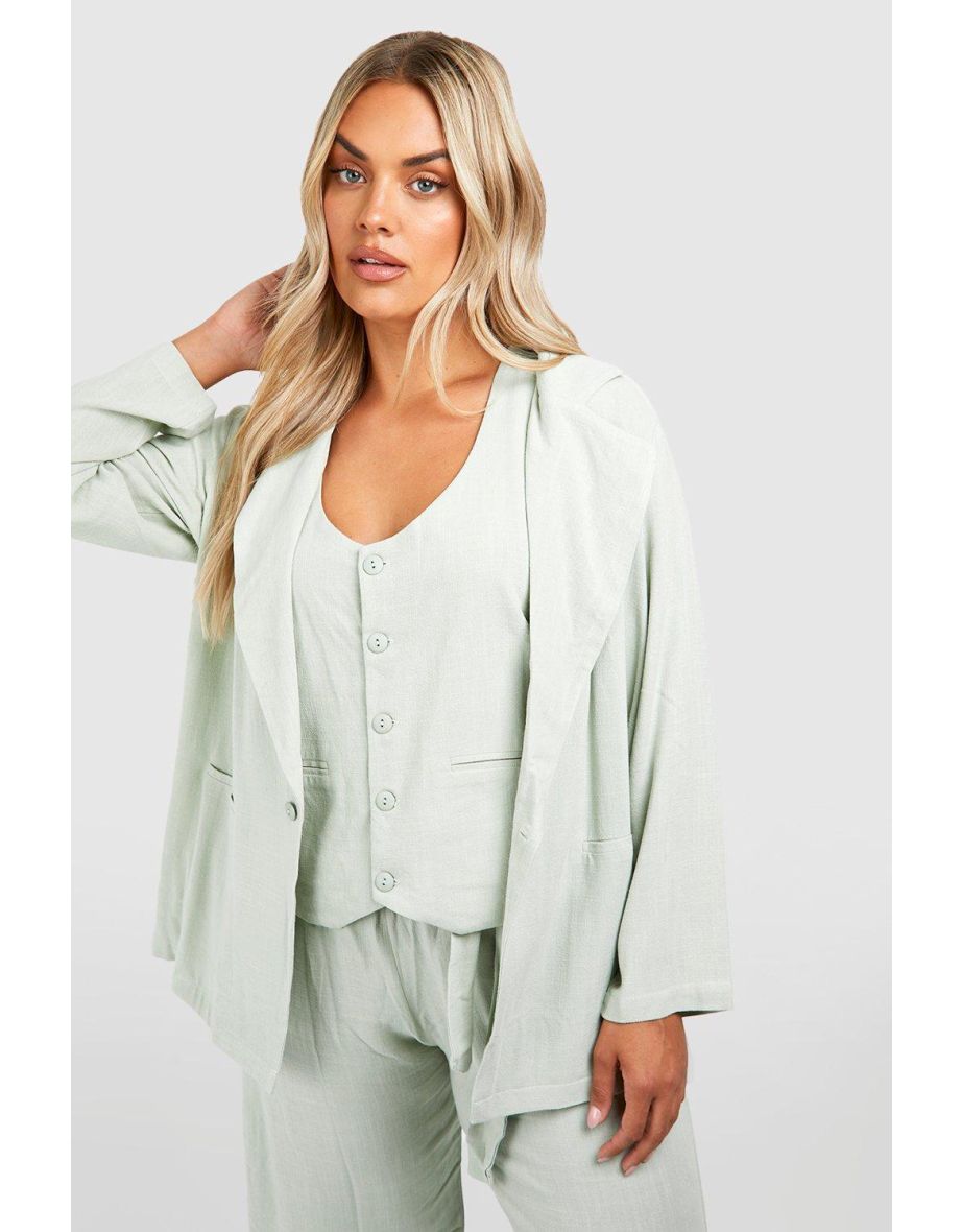 Plus Linen Oversized Blazer - sage