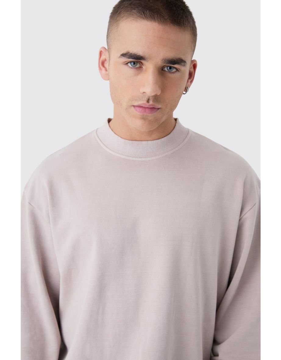 Oversized Extended Neck Acid Wash Sweatshirt - taupe - 2