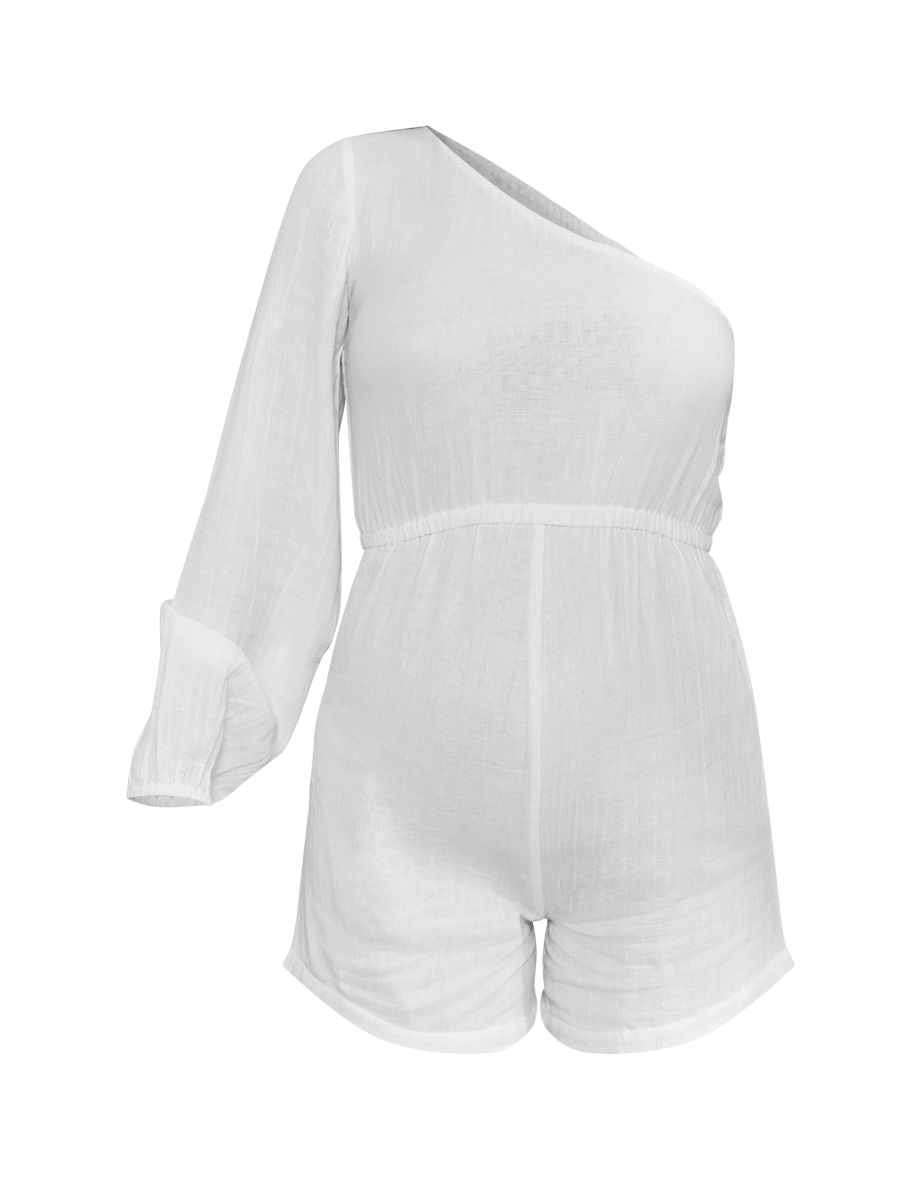 Maternity White Shirred Cheesecloth One Shoulder Playsuit - 4