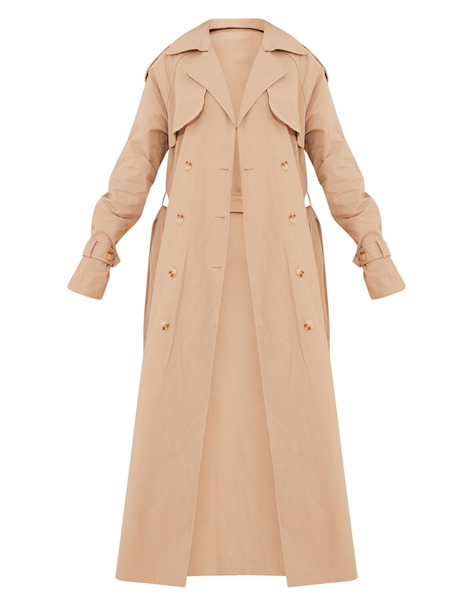 Tall Stone Panel Detail Belted Trench Coat - 4