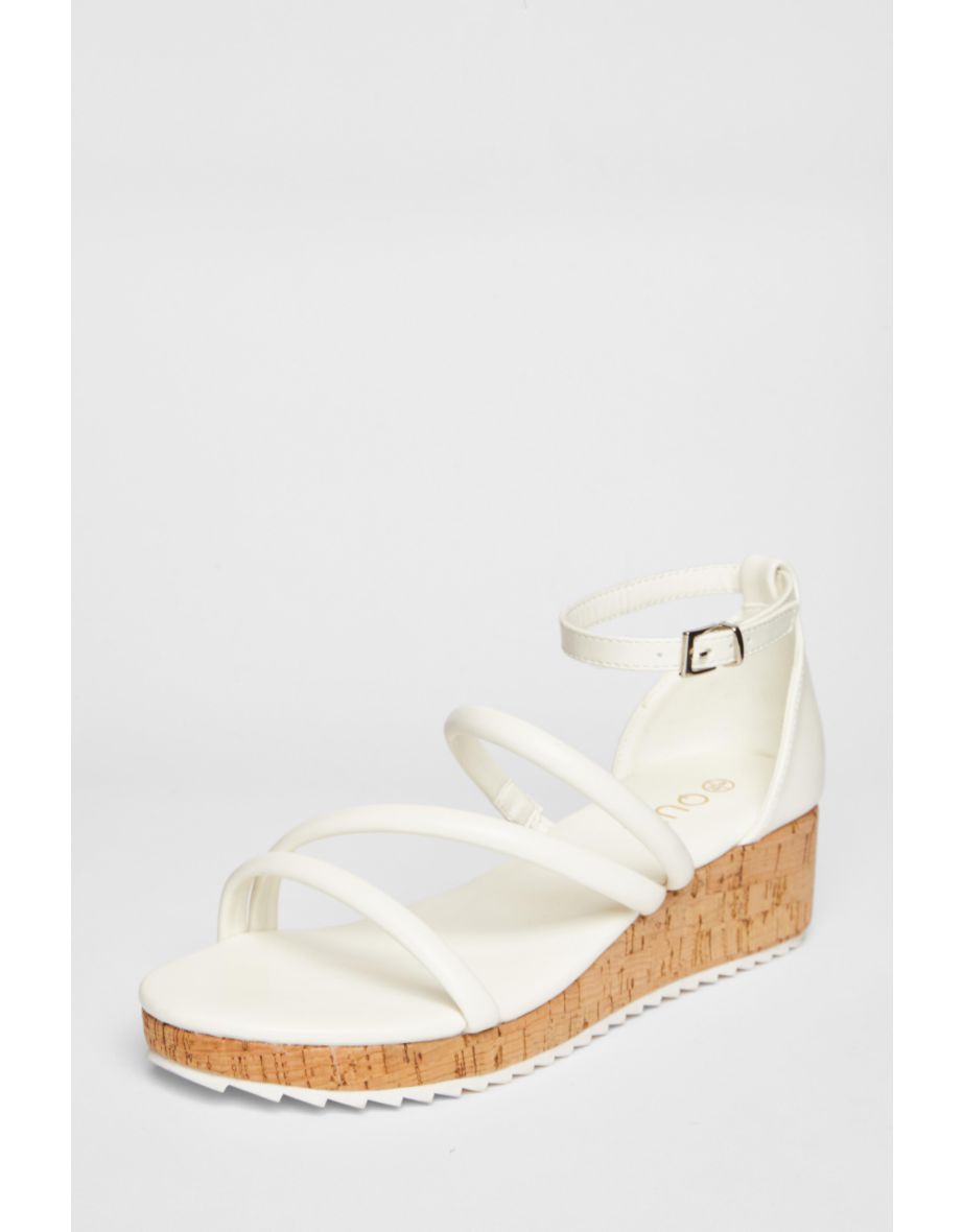 White Strappy Low Wedges