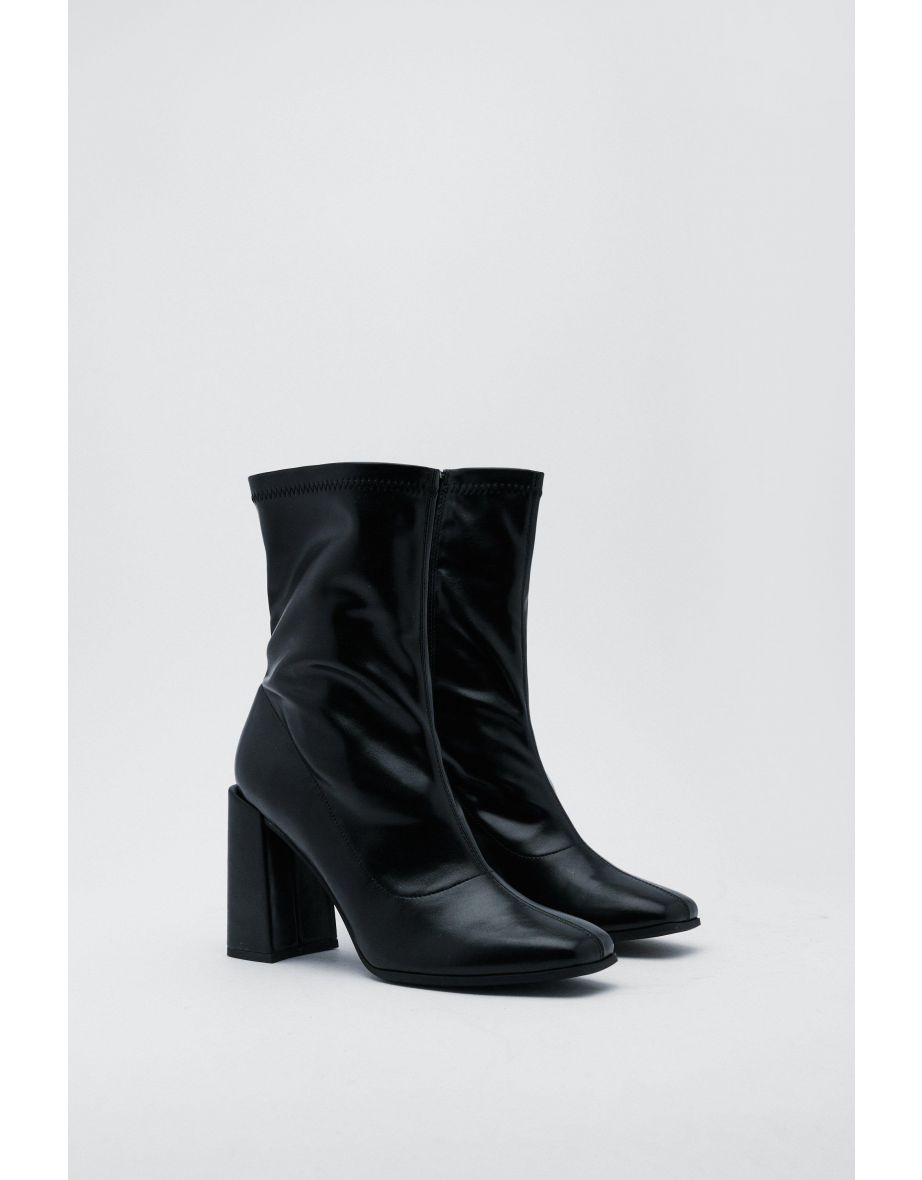 Faux Leather Ankle Sock Boots - 3