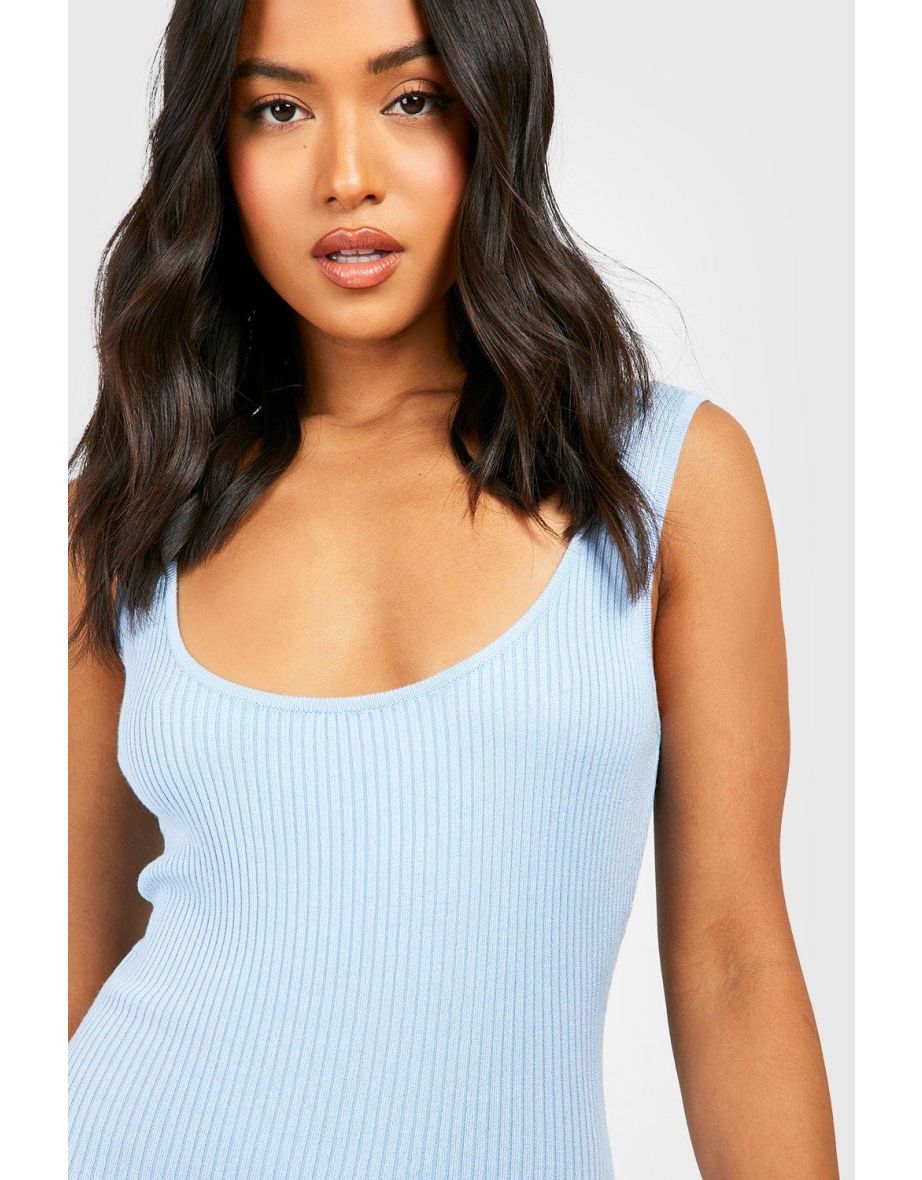Petite Scoop Neck Rib Knit Unitard - sky blue - 3