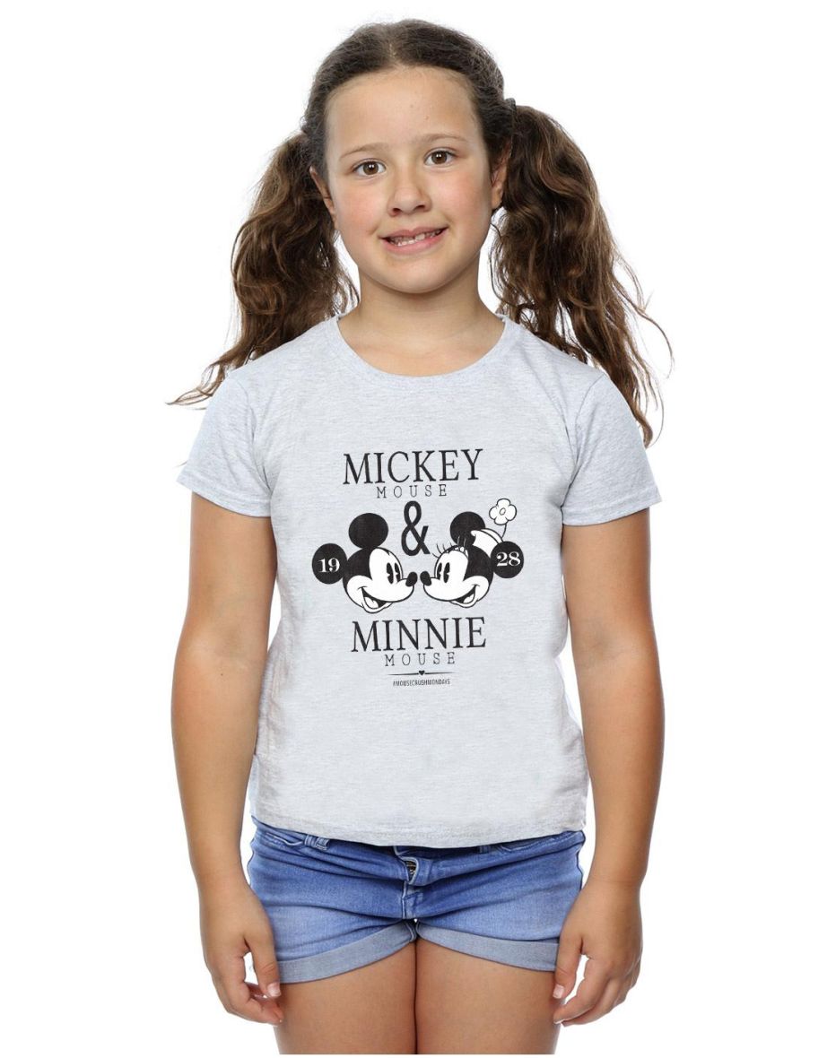Disney Girls Crush Mondays Mickey & Minnie Mouse Cotton T-Shirt - Sports Grey