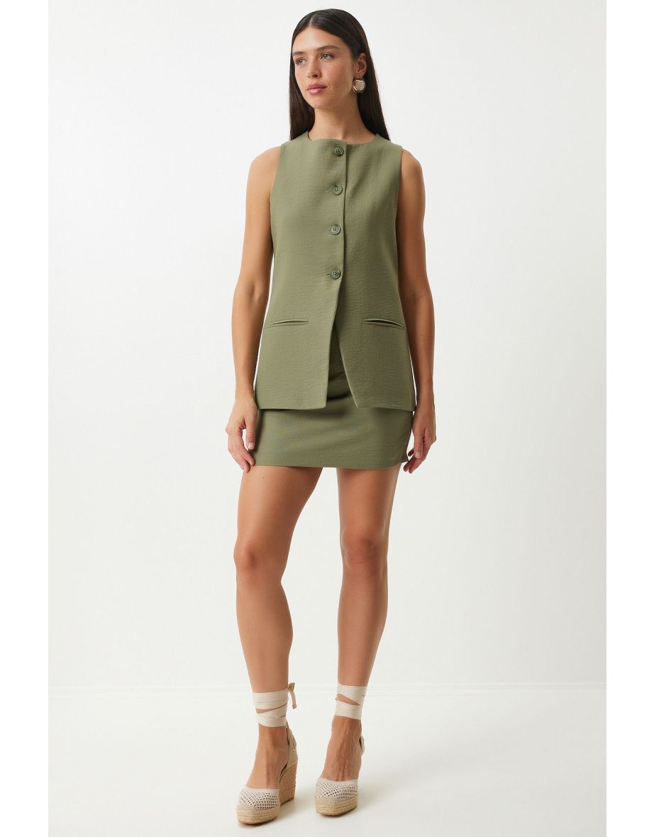 Shop Women s Khaki Sleeveless Vest Mini Skirt Woven Suit FN03188 Online in Bahrain VogaCloset