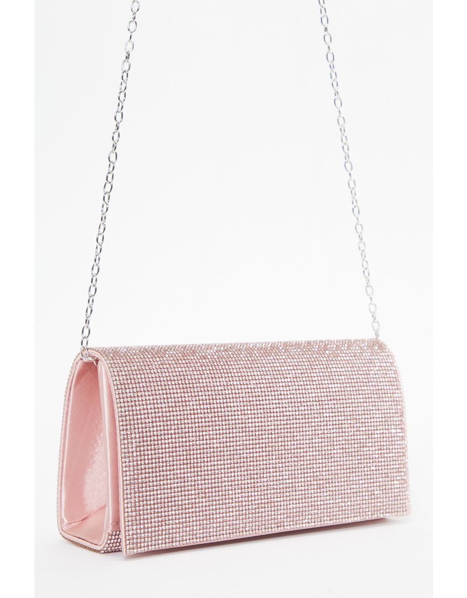 Pink diamante store clutch bag