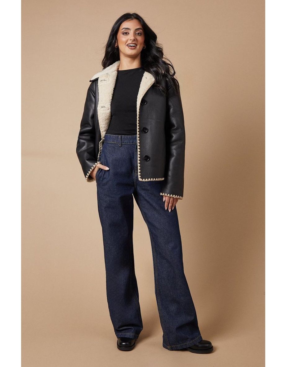 Toggle Detail Shearling Bonded Jacket