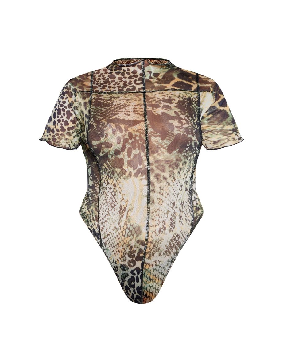Prettylittlething Green Animal Print Bodysuit - 3