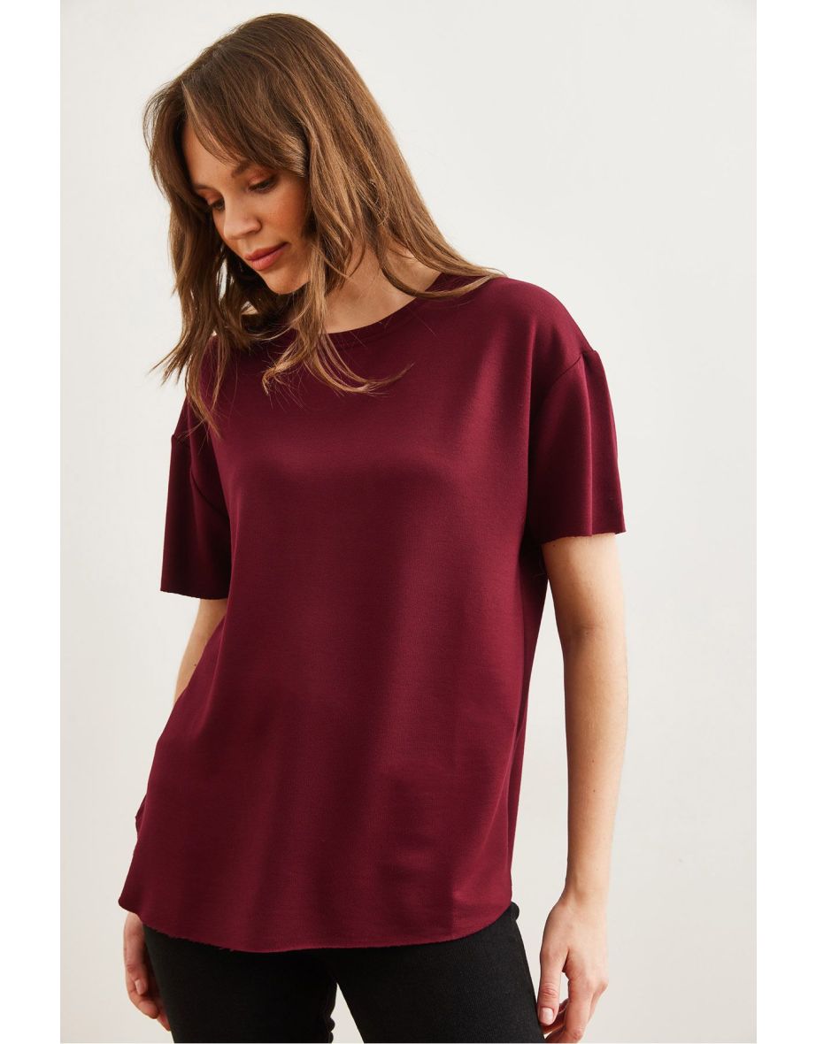 Women's Burgundy Modal Touch Soft Textured Oval Bottom T-Shirt