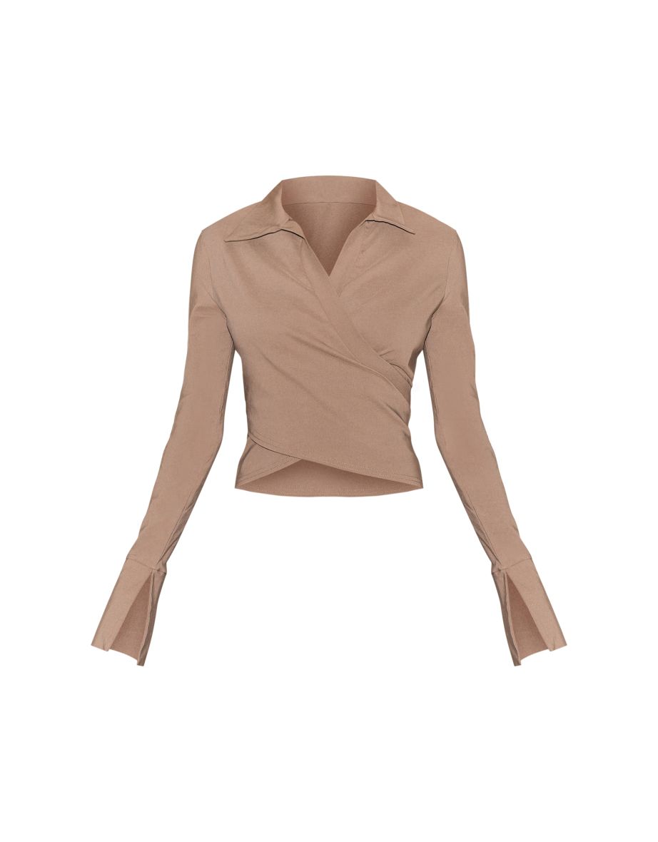 Mushroom Bengaline Wrap Detail Fitted Shirt - 4