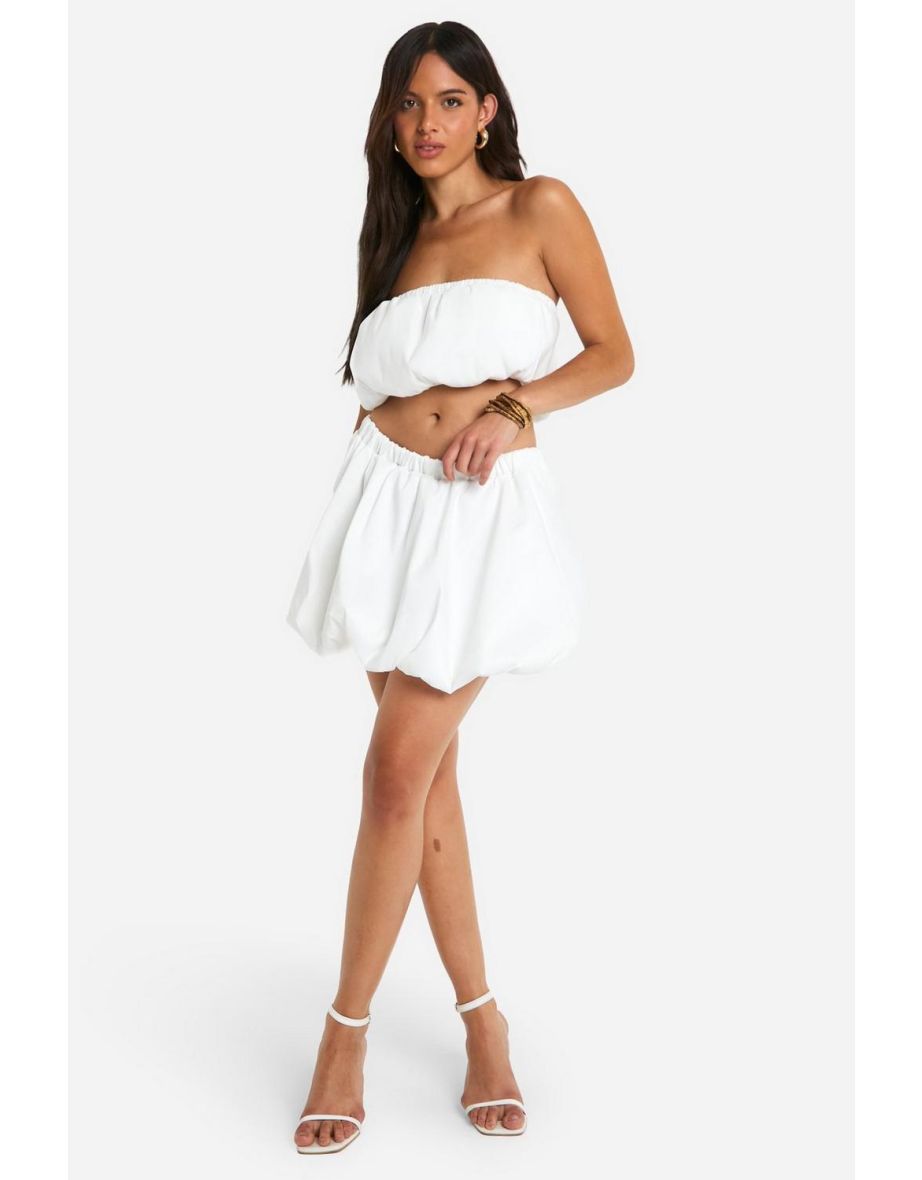Woven Puff Ball Mini Skirt - white