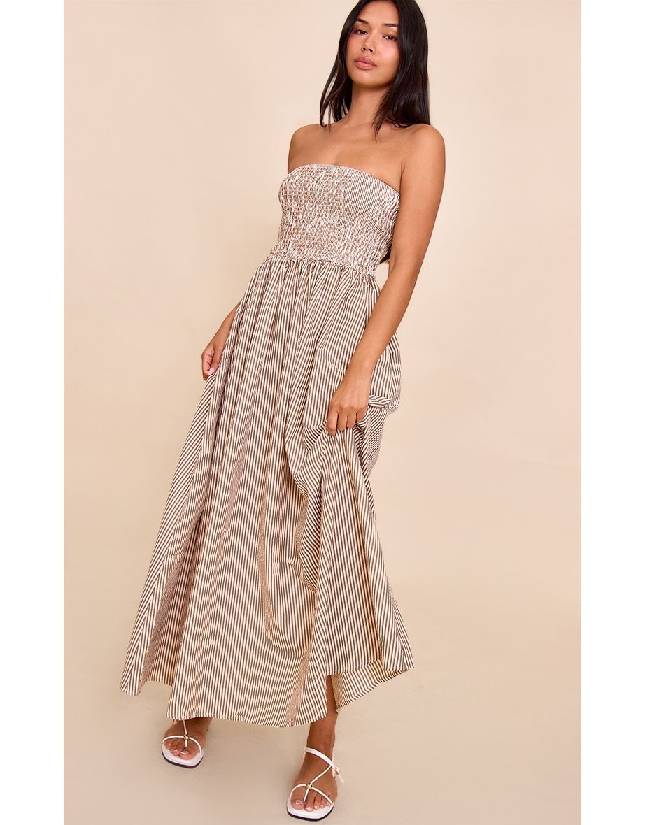 Chesnut Striped Bandeau Maxi Dress
