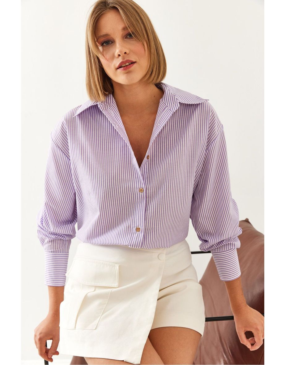 Women's Metallic Thread Striped Shirt - 6