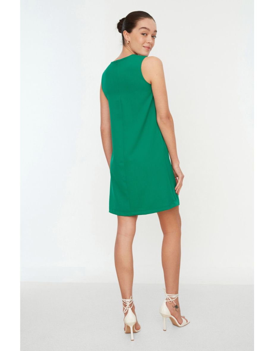 Emerald Green Sleeveless Woven Dress - 4