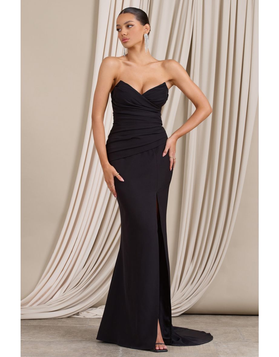 Elene | Black Bardot Split Fishtail Maxi Dress - 4