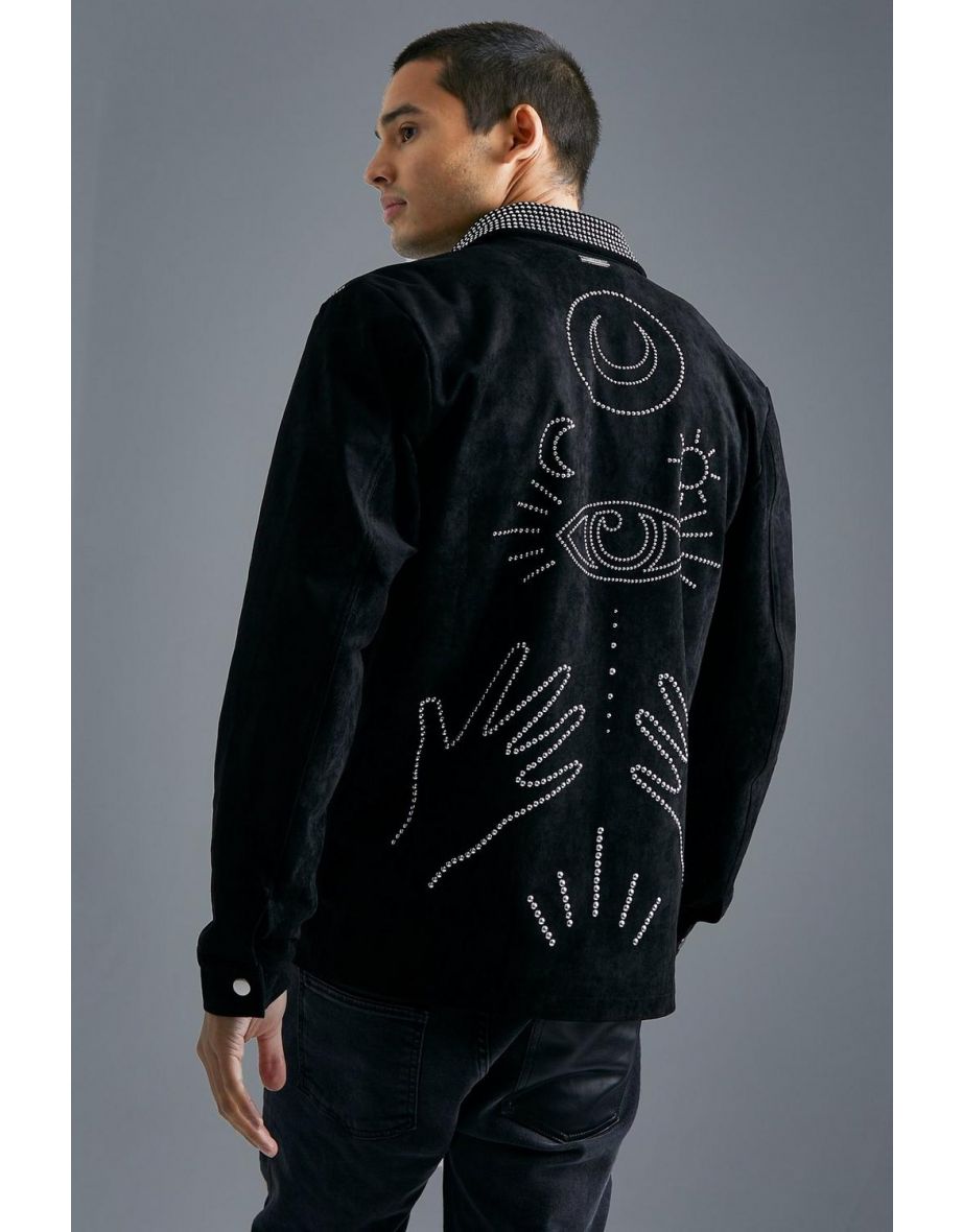 Studded Suede Harrington Jacket - black - 2