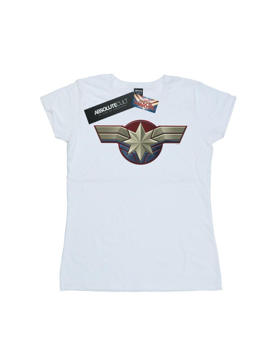Marvel Womens/Ladies Captain Marvel Chest Emblem Cotton T-Shirt - White - 1