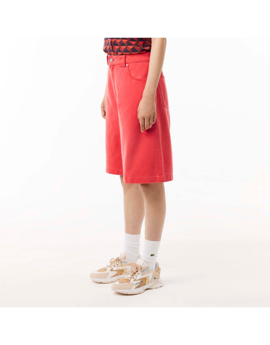 Women's Lacoste Long Natural Dye Bermuda Shorts in Red