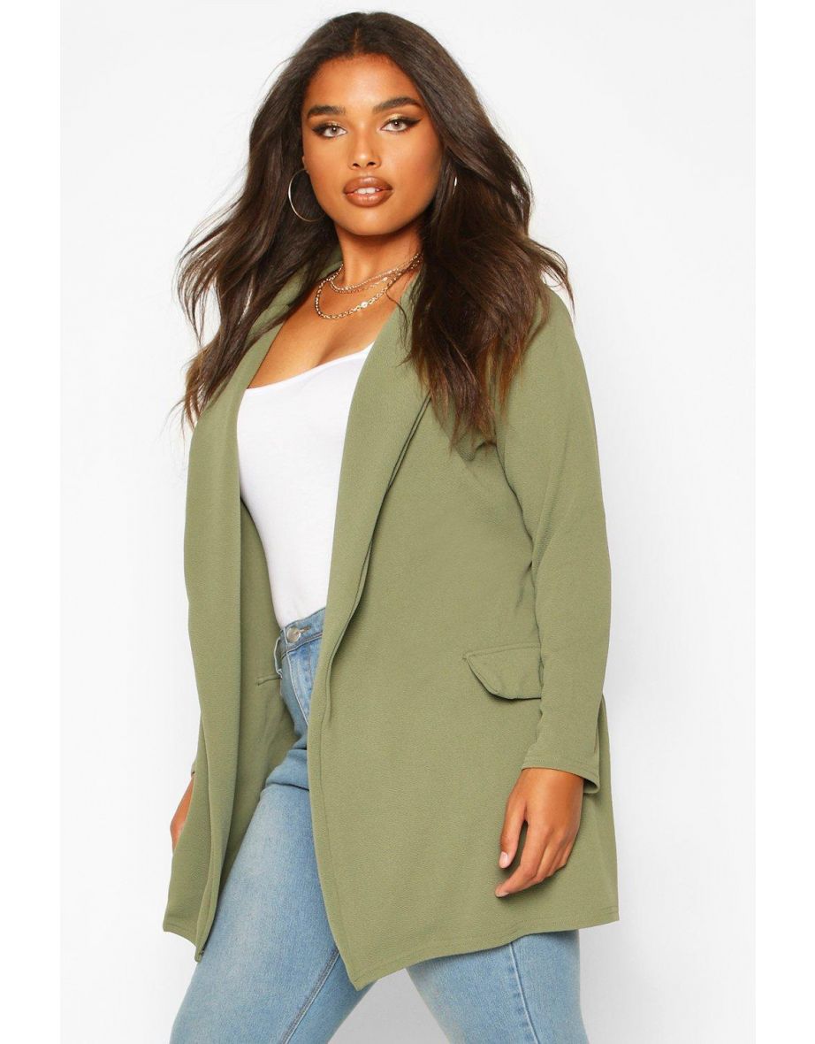 Plus  Oversized Tie Blazer - khaki