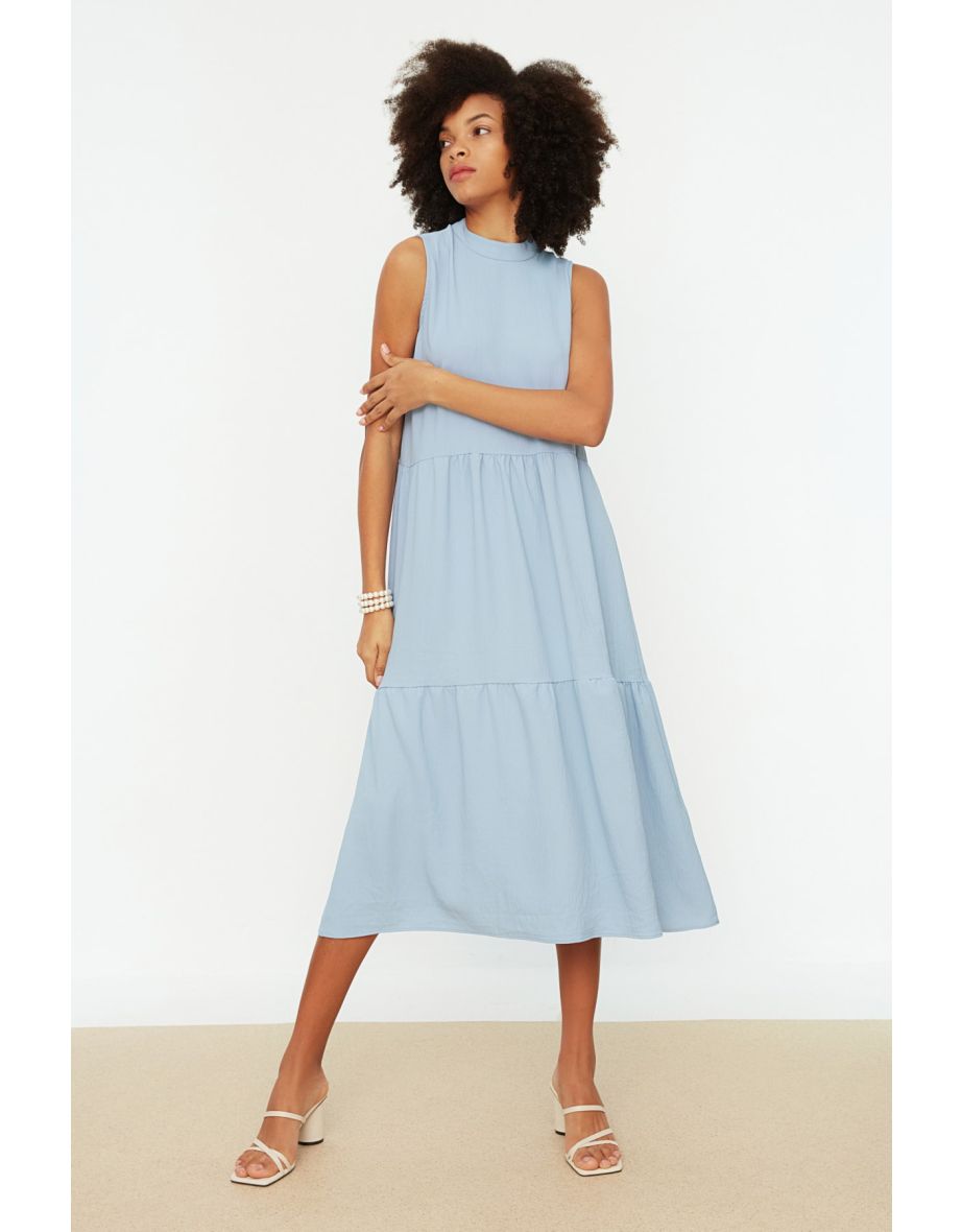 Navy A-Line Midi Smock Dress - 4