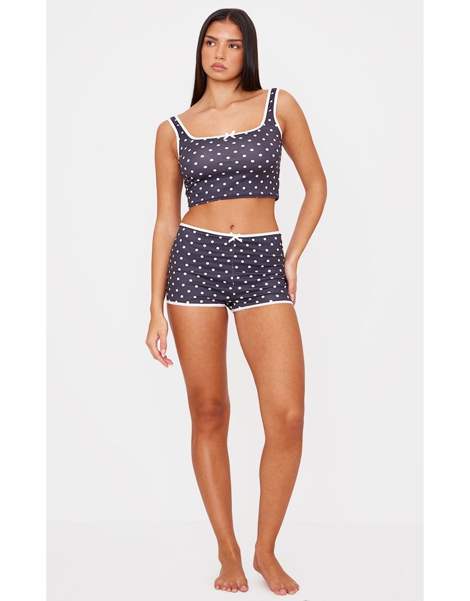 Black Polka Dot Print Pj Shorts