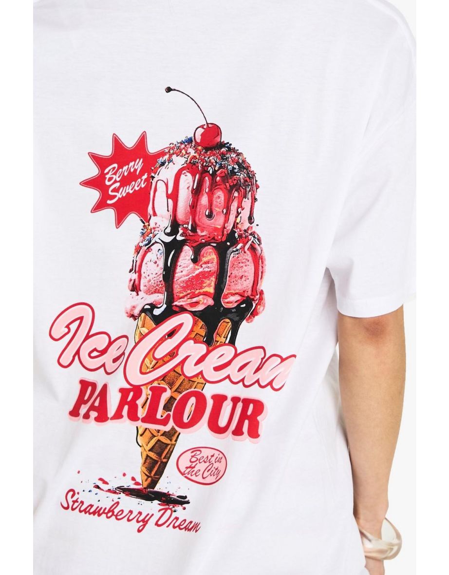 Pink Ice Cream Parlour Graphic T-Shirt - white - 3
