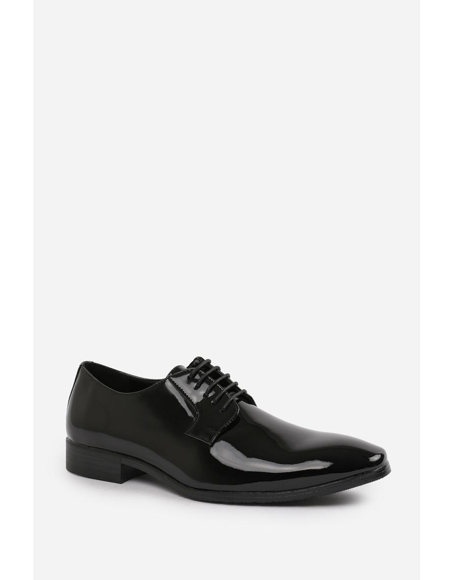 DAVID LACE UP DERBY FORMAL DRESS WORK SHOES IN BLACK PATENT