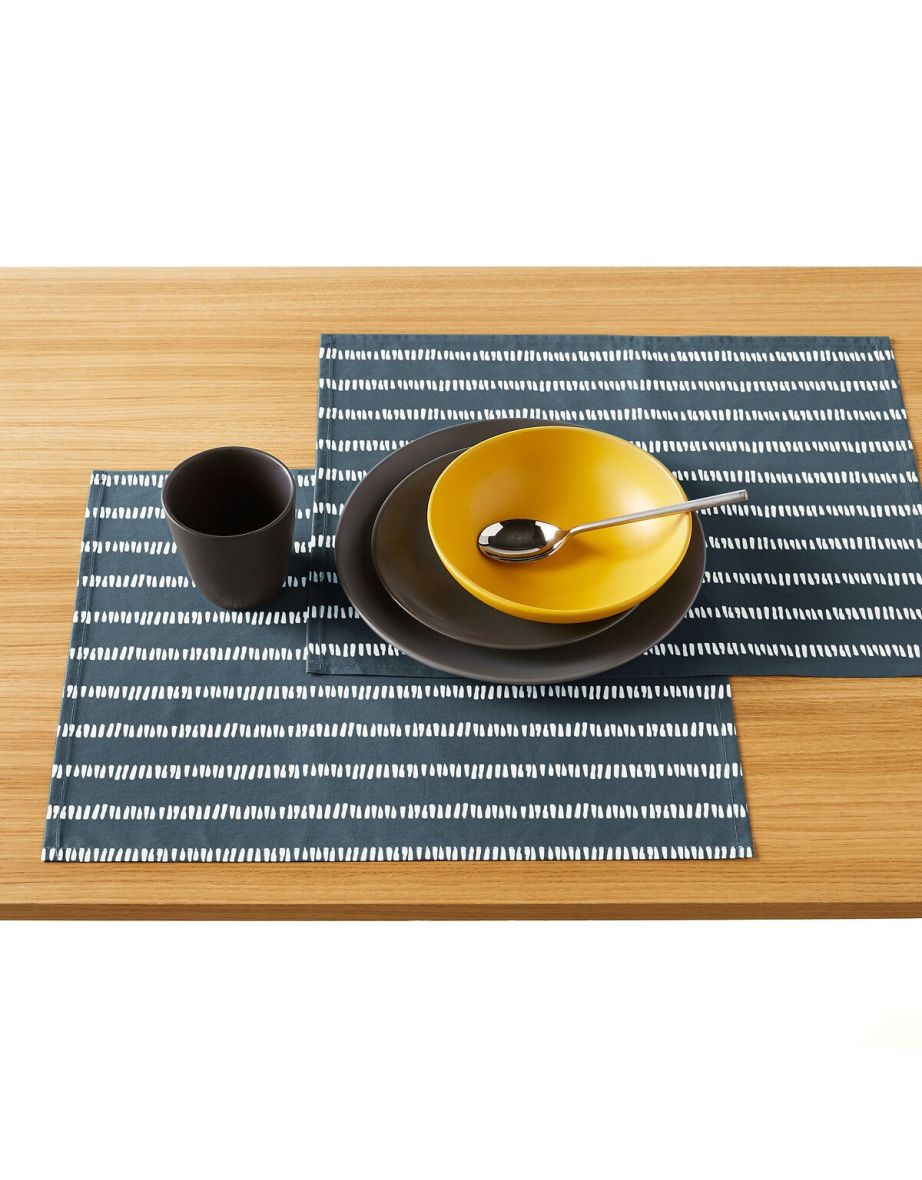 Set of 2 Irun Striped Coated Cotton Placemats - 1