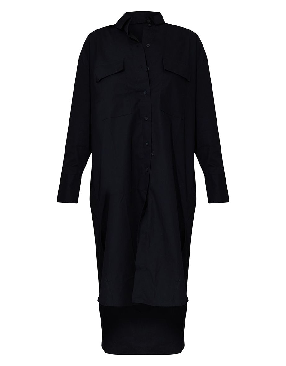 Recycled Black Drop Hem Deep Pocket Midi Shirt Dress - 4