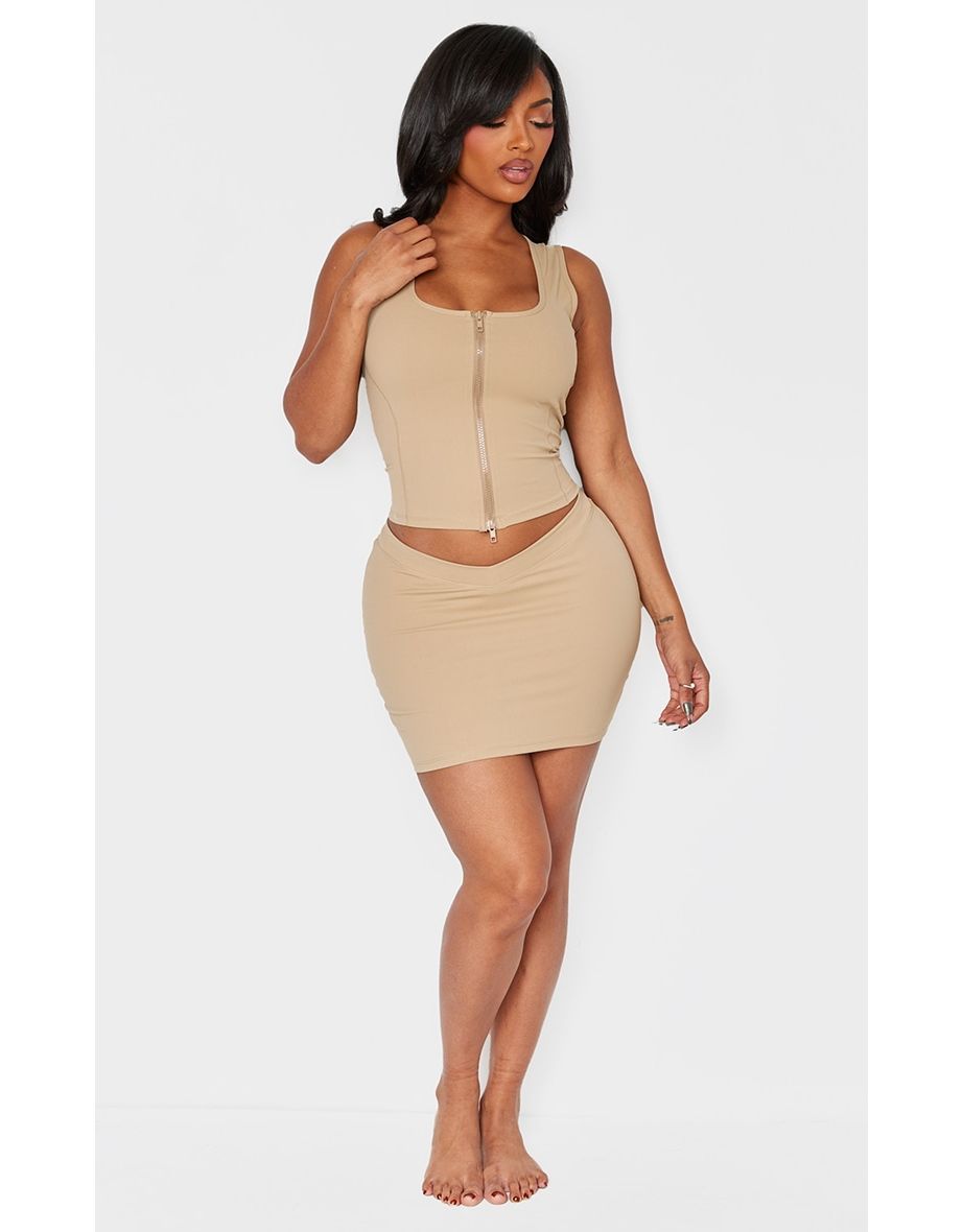 Shape Taupe Sculpted V Waist Mini Skirt