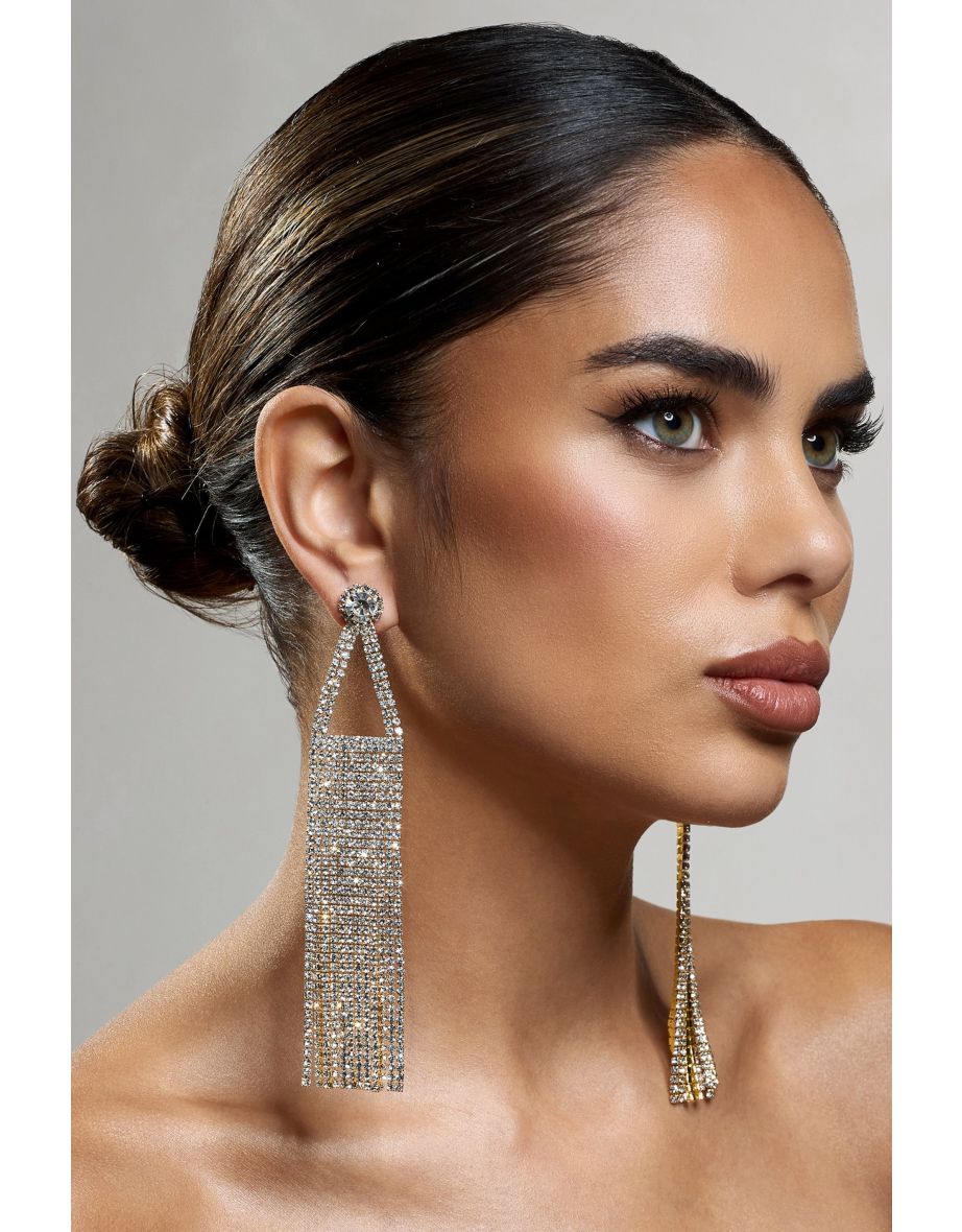 Glister | Gold Diamante Statement Tassel Earrings