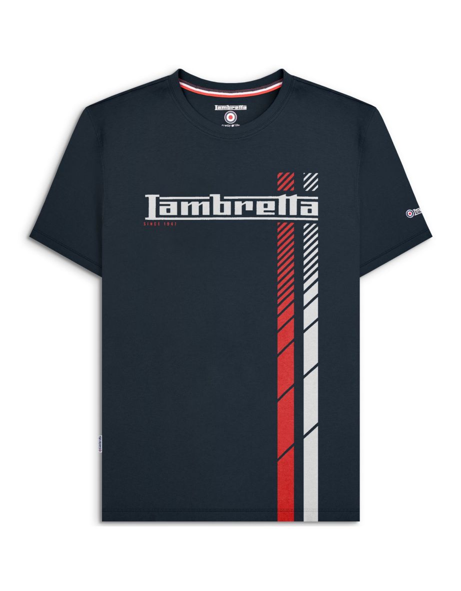 Lambretta Mens Fade Racing Stripe Short Sleeve T-Shirt