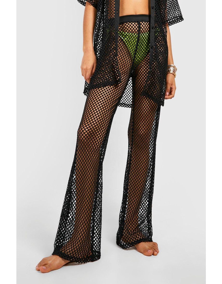 Fishnet Flared Beach Trouser - black - 3