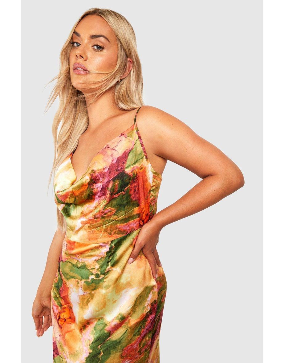 Plus Marble Printed Satin Maxi Dress - multi - 3