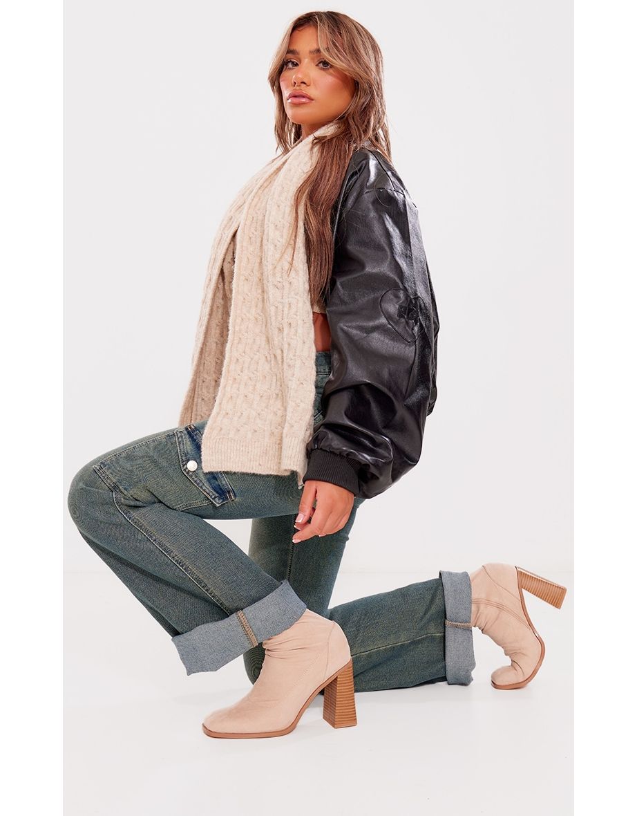 Wide Fit Faux Suede Block Heeled Sock Ankle Boots