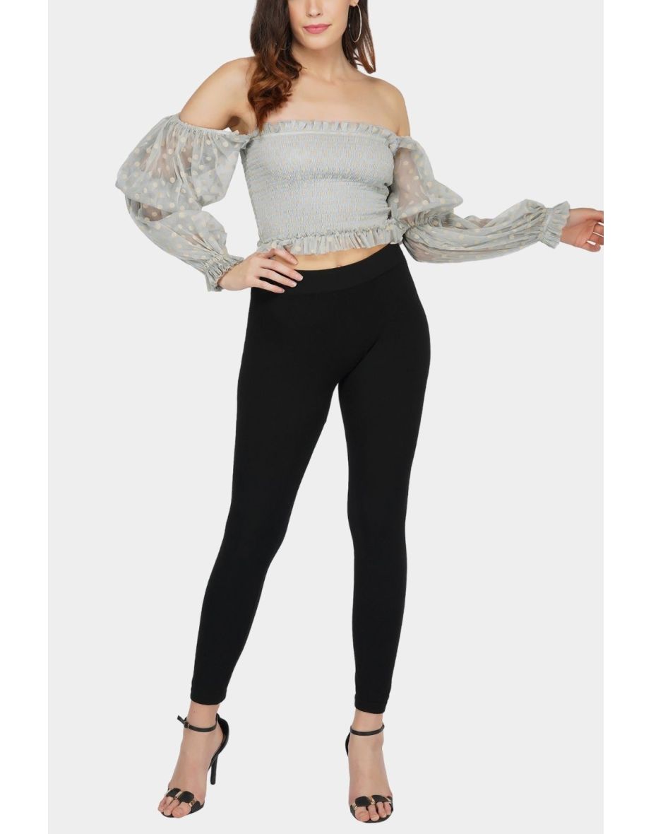 Keira Mesh Polka Dot Top in Dusty Blue - 5