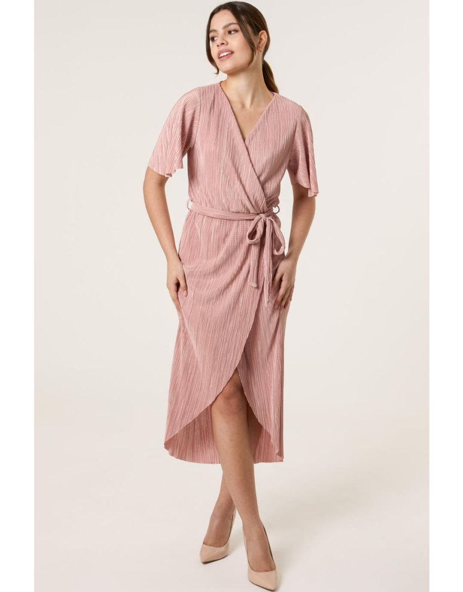 Plisse Wrap Over Midi Dress