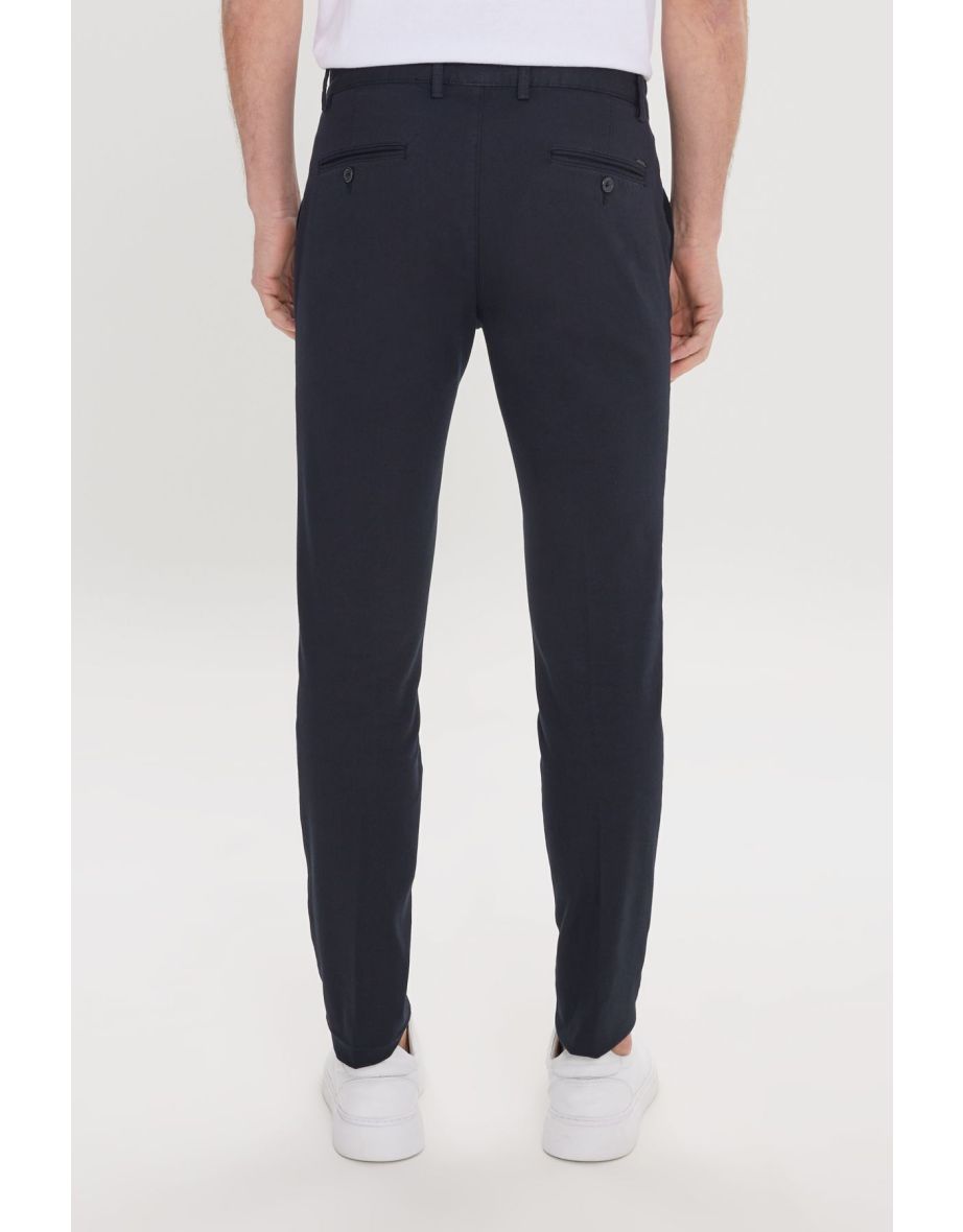 Men's Black Slim Fit Slim Fit Side Pocket Cotton Flexible Dobby Trousers - 5