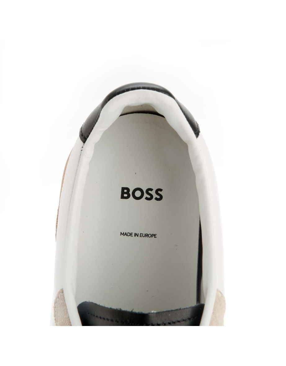 Men's Hugo Boss Foil Print Branding Leather-Suede Trainers in Cream - 5