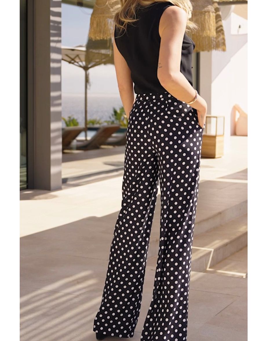 Black & White Spot Print Wide Leg Trousers - 4
