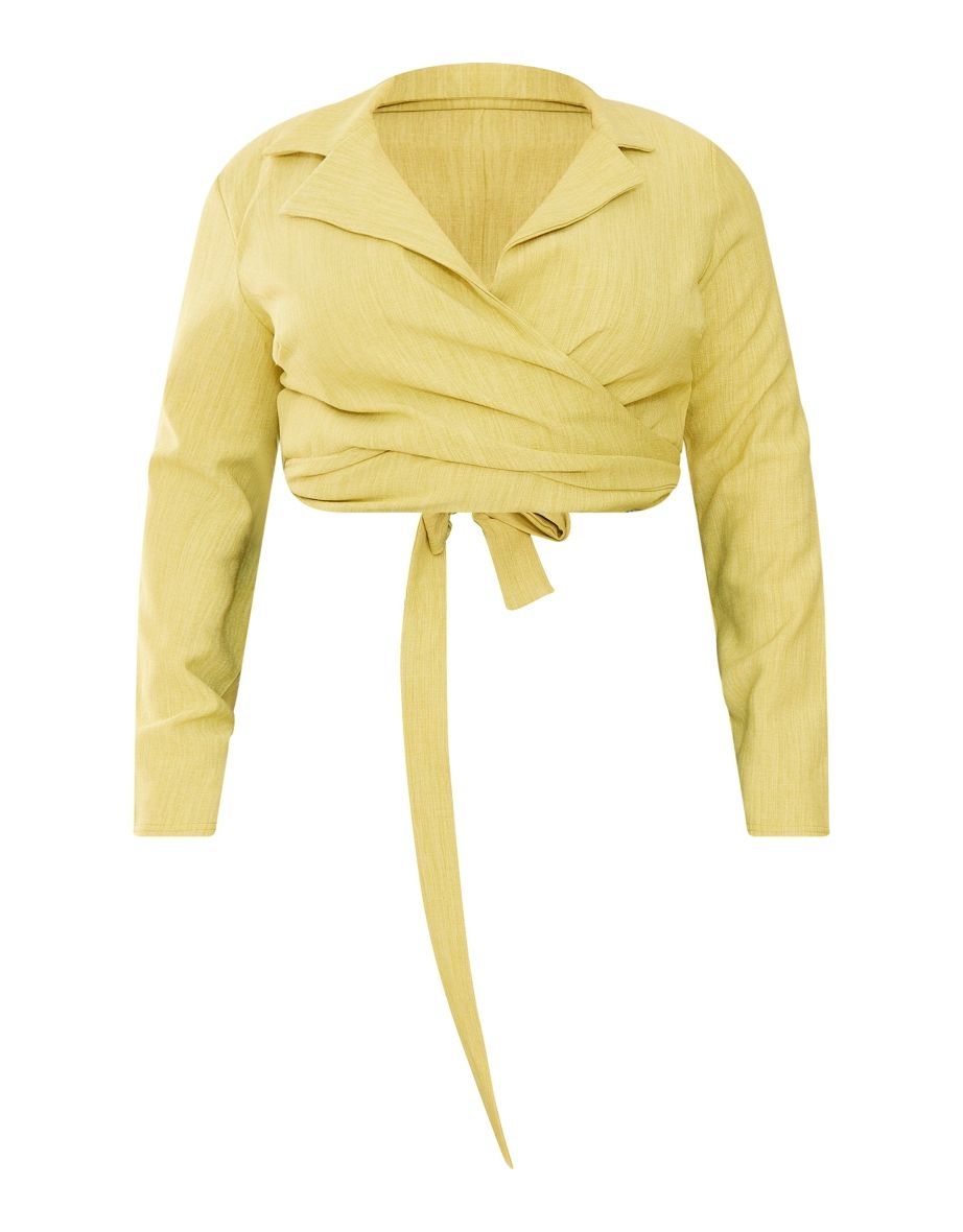 Plus Olive Textured Wrap Around Crop Blazer - 4